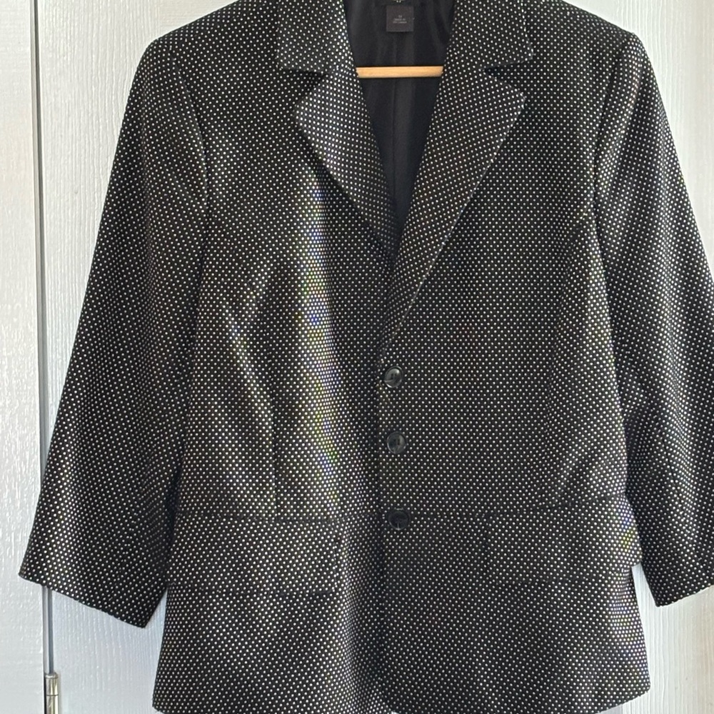 Ann Taylor Black and White  small dotted Blazer with Notched Lapel and Peplum